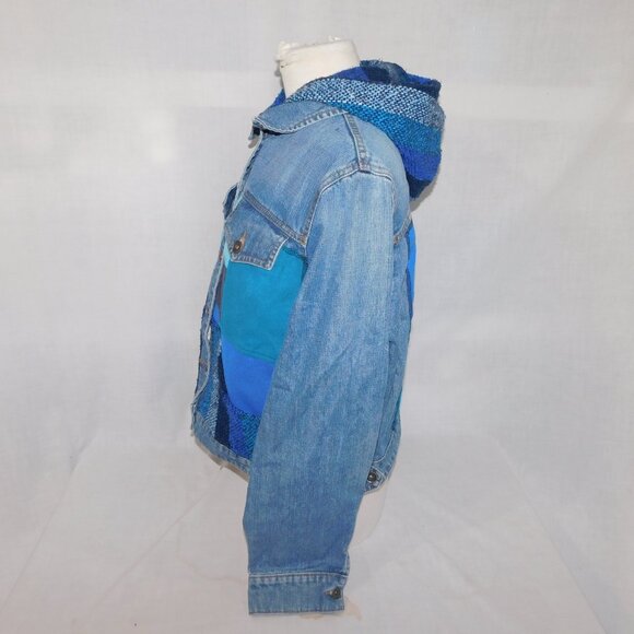 OOAK Hip Chick Design Womens XL Upcycled Blue Denim Jean Jacket Patch Work - Picture 8 of 10